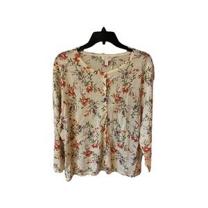 Garnet Hill Cardigan Women’s Size XL Ivory Floral Merino Wool Button-Up New